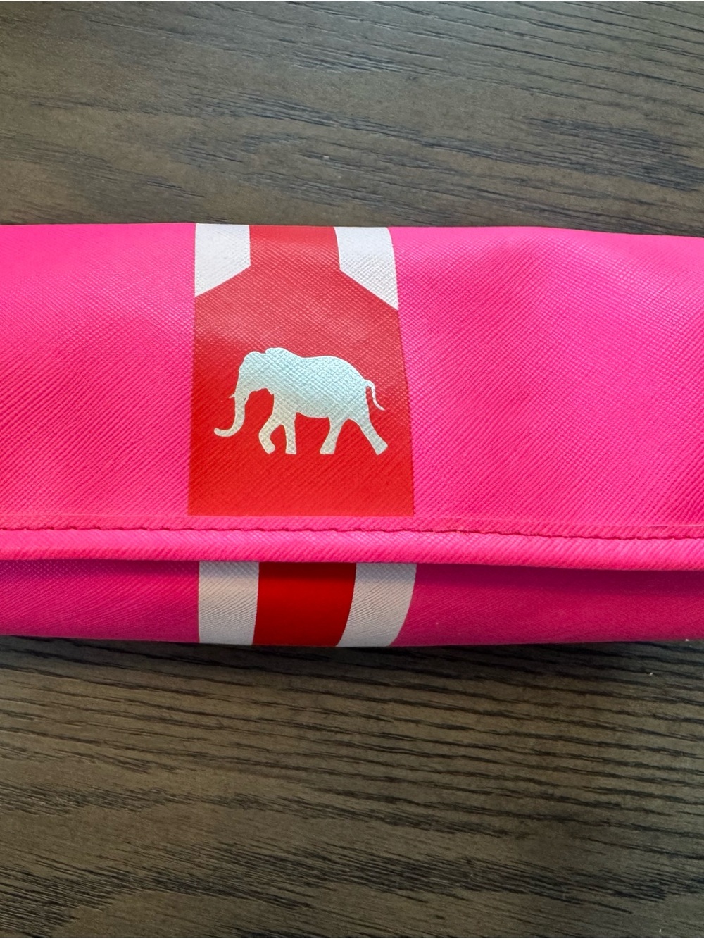 Stella & Dot Hot Pink Travel Pouch with Red & White Stripe and Elephant